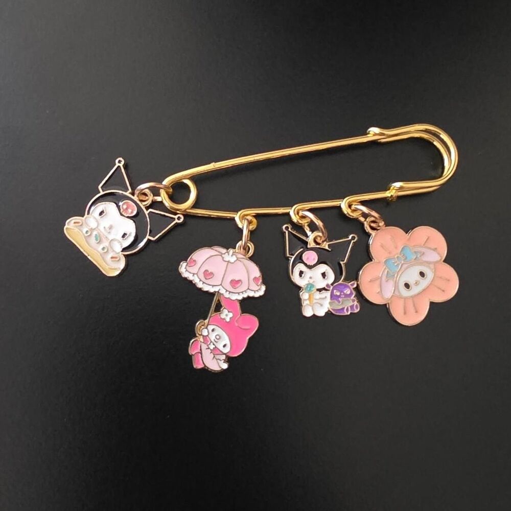 Sanrio My Melody and Kuromi safety pin charm brooch